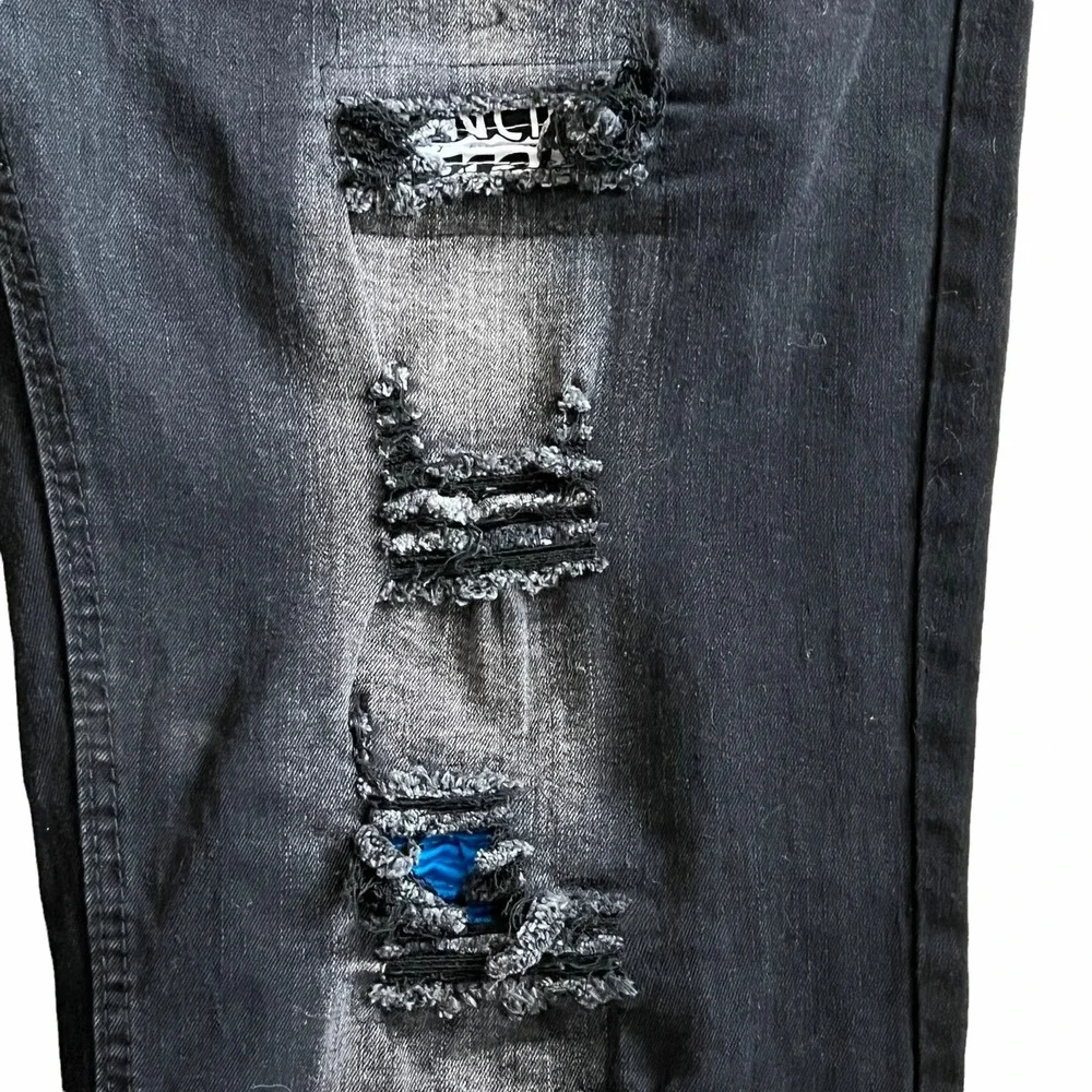 Waimea Skinny Fit Jeans Men 38 Black Distressed Ripped Patchwork‎ Grunge Rocker